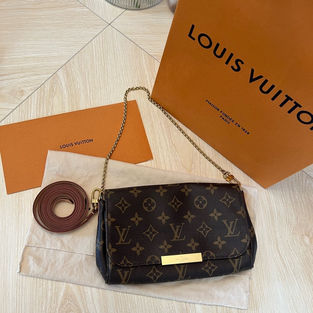 Louis Vuitton Dark Brown Monogram Crossbody Bag with Gold Chain